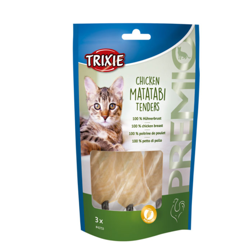 تشویقی گربه تریکسی مدل Chicken Matatabi Tenders با طعم فیله مرغ بسته 3 عددی
